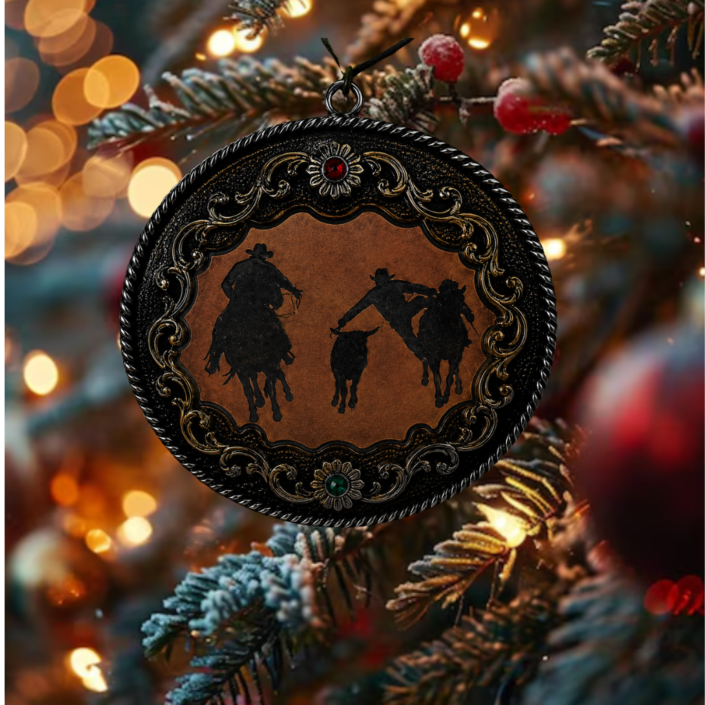 Steer Wrestling Christmas Ornament